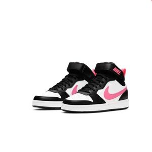 Nike Kids' Court Borough 2 High Top Sneaker Big Kid Shoes White/Black/Pink 6.5Y